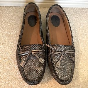 Clarks Silver Snakeskin Loafers Size 8.5